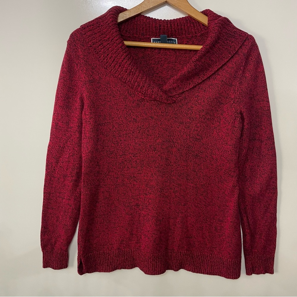 Karen Scott Red and Black V-Neck Cowl Neck Sweater, size S